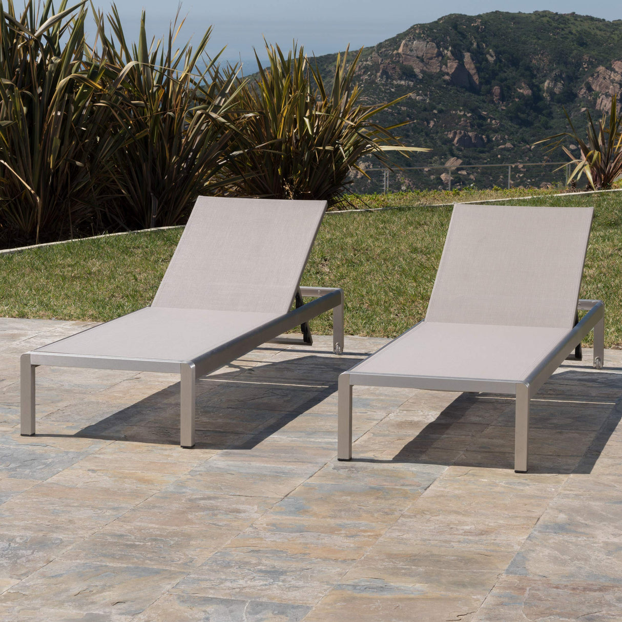 Outdoor Aluminum Chaise Lounge, Set of 2, Grey