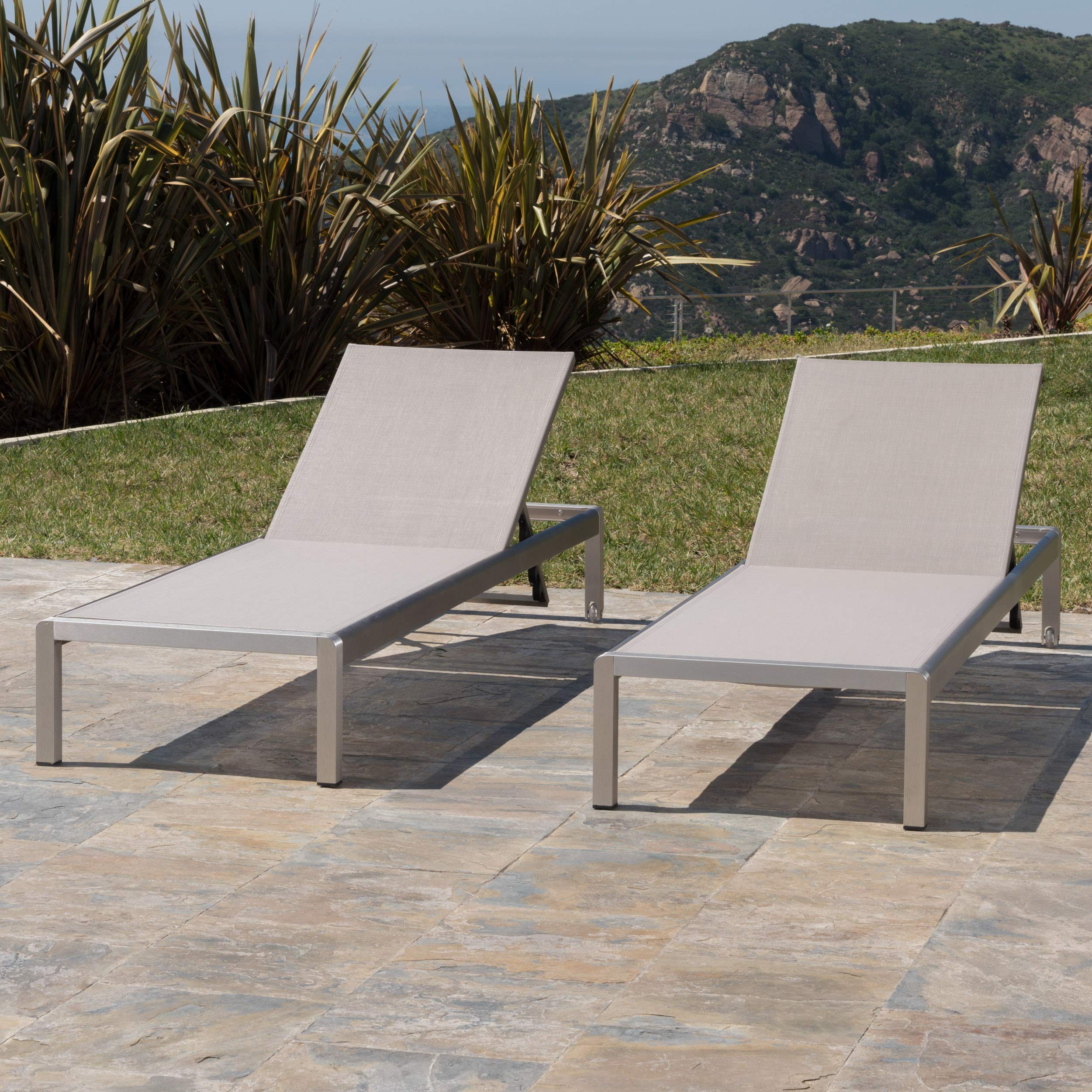 Outdoor Aluminum Chaise Lounge, Set of 2, Grey