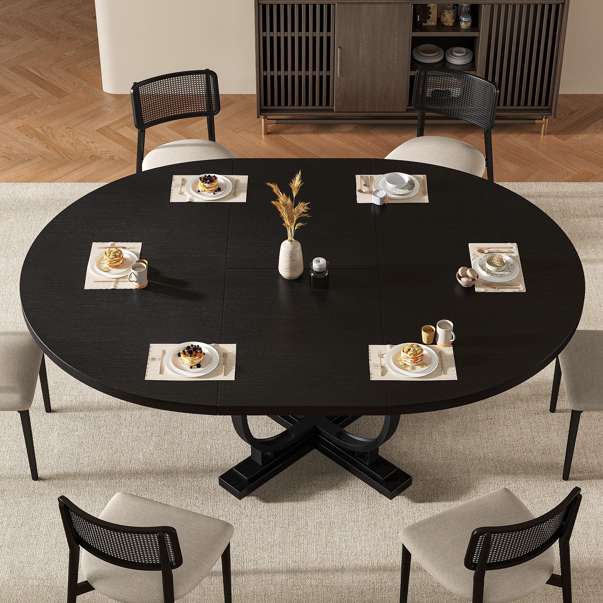 59" Round Extendable Dining Table for 4-6 People