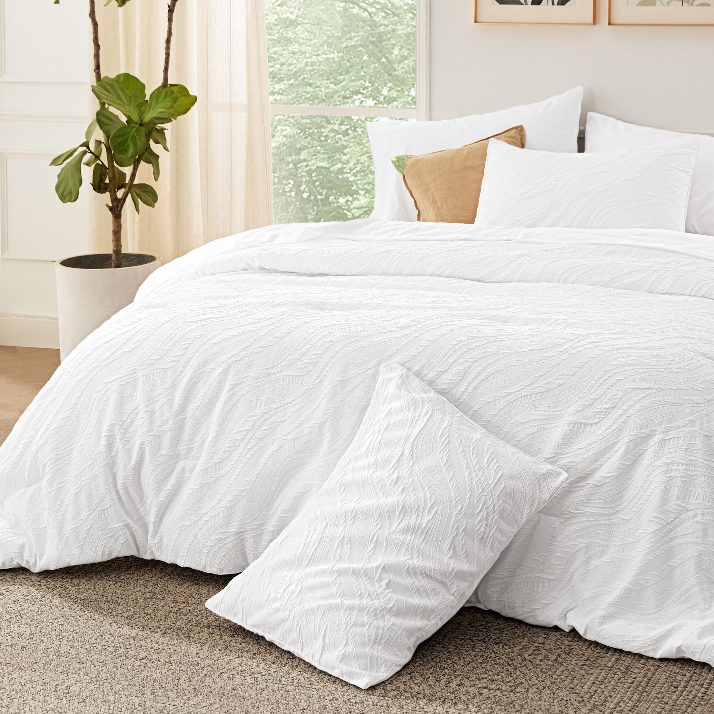Queen Comforter Set - 7 Pieces Jacquard Wave Queen Size Comforter