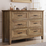 Dresser for Bedroom, Long Dresser with 6 Drawers, Wood Chest of Drawers with Metal