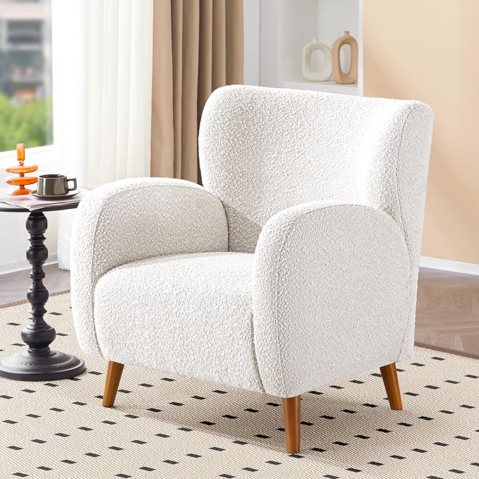 Oversized Living Room Chairs Modern Teddy Fabric Accent Chair Chunky Upholstered