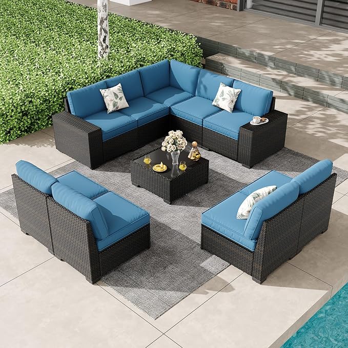 6 Pieces Outdoor Patio Furniture Set, Wicker Conversation Sets with Tea Table