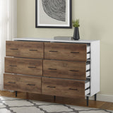 Walker Edison Mila Modern 6 Drawer Storage Buffet, 52 Inch, White and Rustic Oak