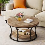 Round Coffee Table for Living Room, 2-Tier Circle Coffee Table with Storage, Accent