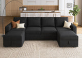 Modular Sectional Sleeper Sofa Bed, Velvet Sectional Couch with Pullout Bed U Shaped