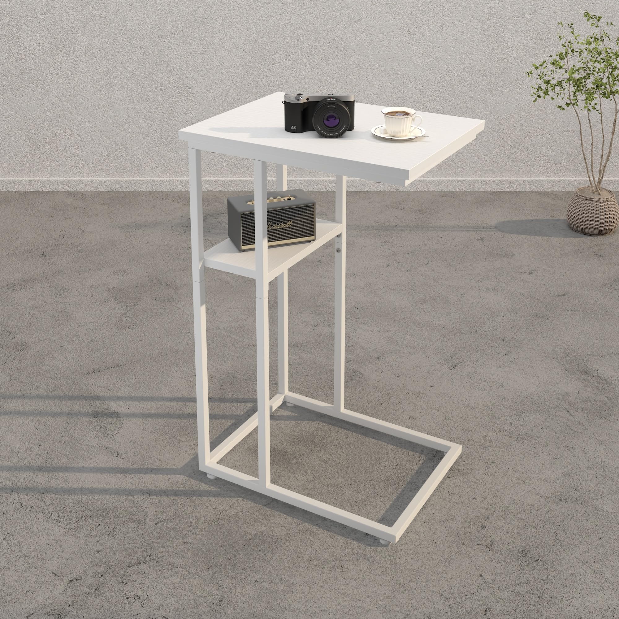 C Shaped End Table, Side Table with Metal Frame, TV Tray Table for Couch