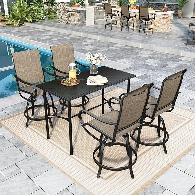 5 pcs Outdoor Bar Set, Patio Bar Table and Chairs Set