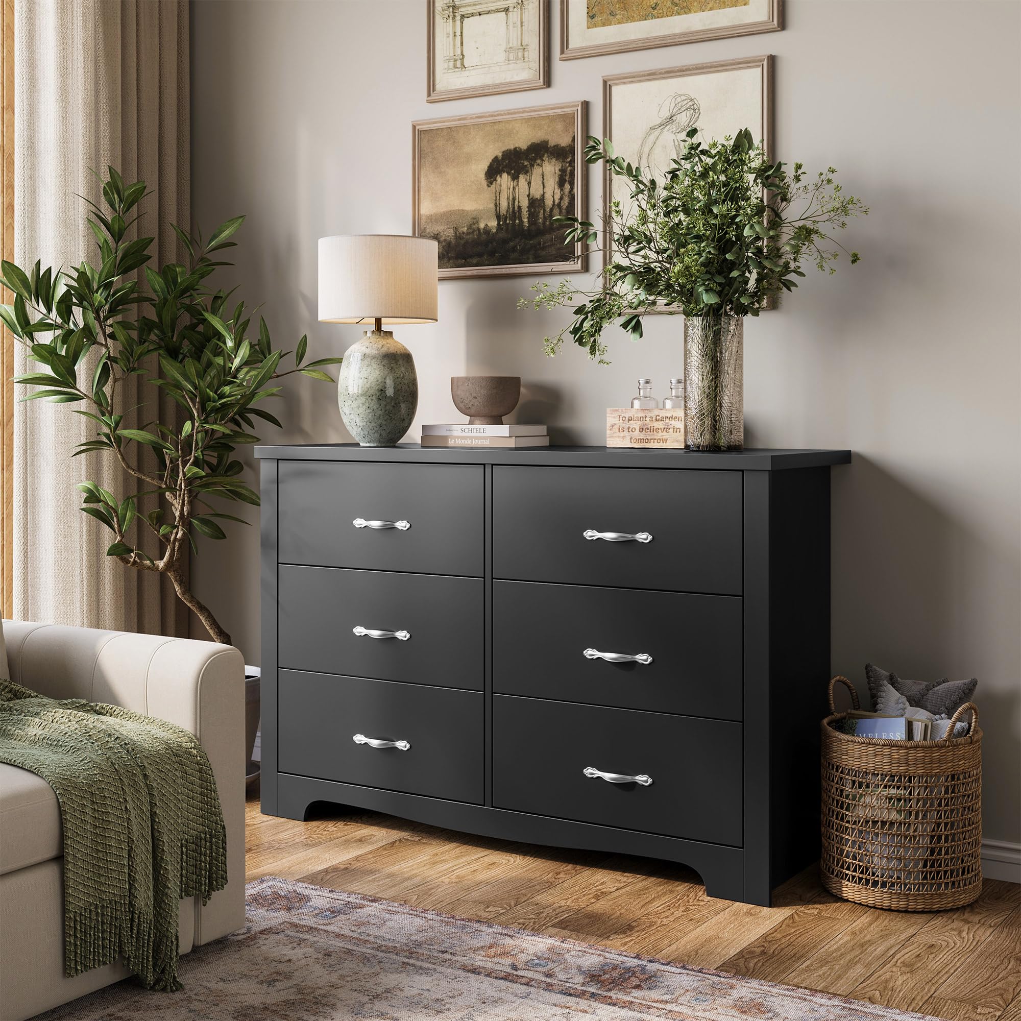 6 Drawers Dresser for Bedroom, Modern Wood Dresser Organizer