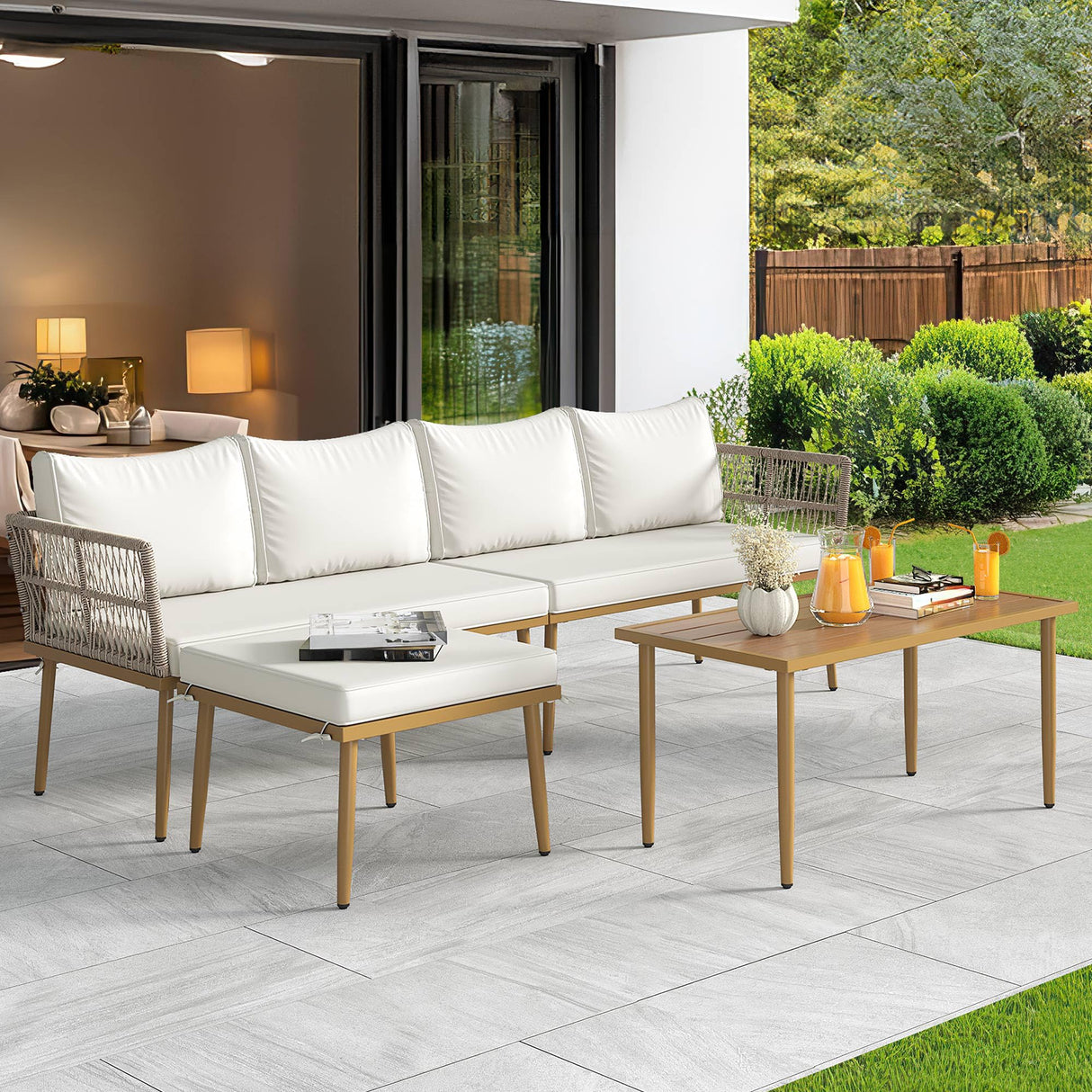 Patio Furniture Set, 6 Pieces Outdoor Rattan Woven Sectional Sofa Patio Loveseat