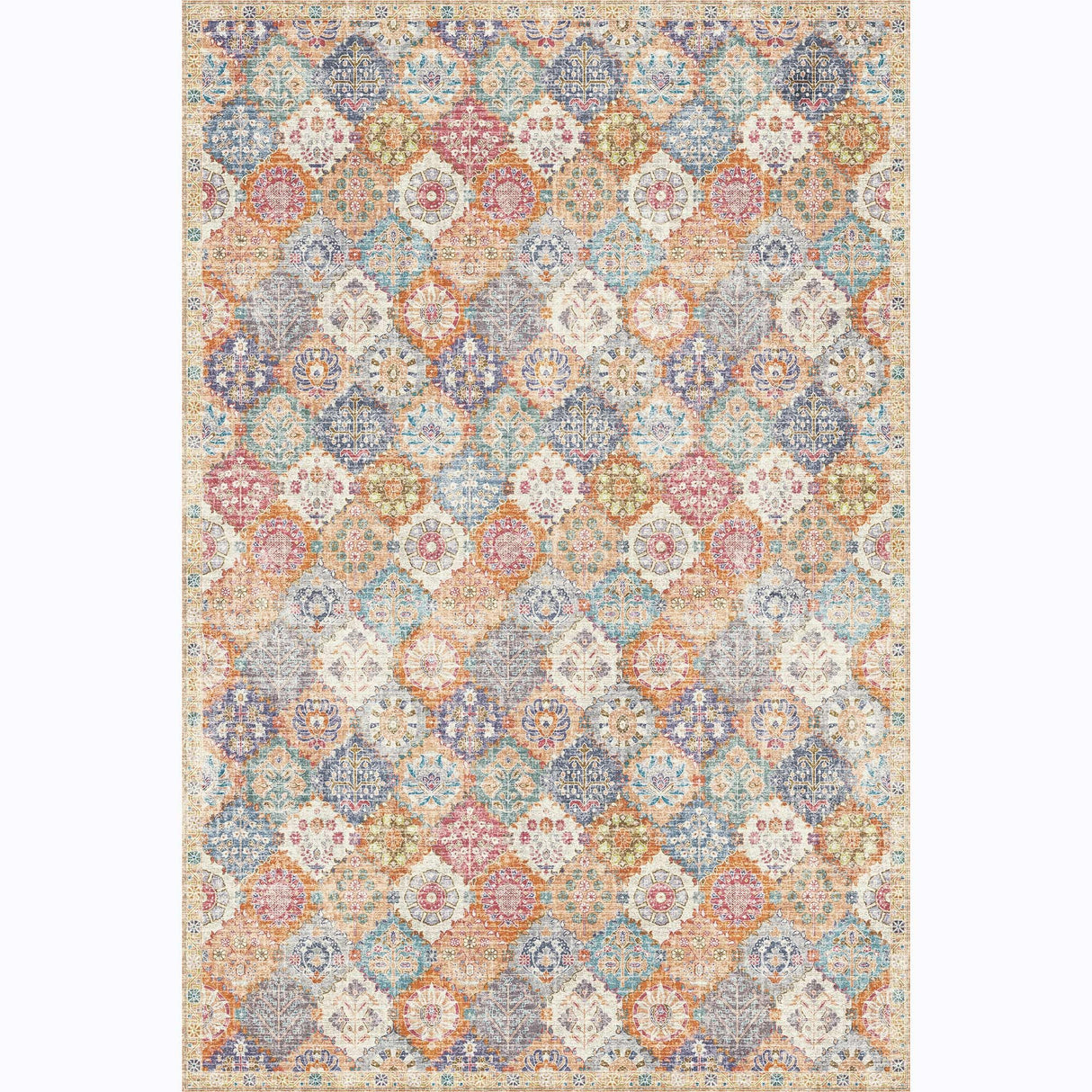 Kokia Moroccan 8x10 Area Rugs, Oriental Rug for Living Room, Non Slip Foldable Washable Hobo Rugs Non Shedding Accent Rugs for Bedroom Dining Room Orange 8 x 10