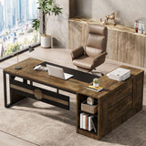 L Shaped Desk with 55-Inch Storage Cabinet, Extra Large Executive Office