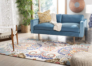 Bella Collection 4' x 6' Ivory/Blue BEL118A Handmade Boho Premium Wool Area Rug