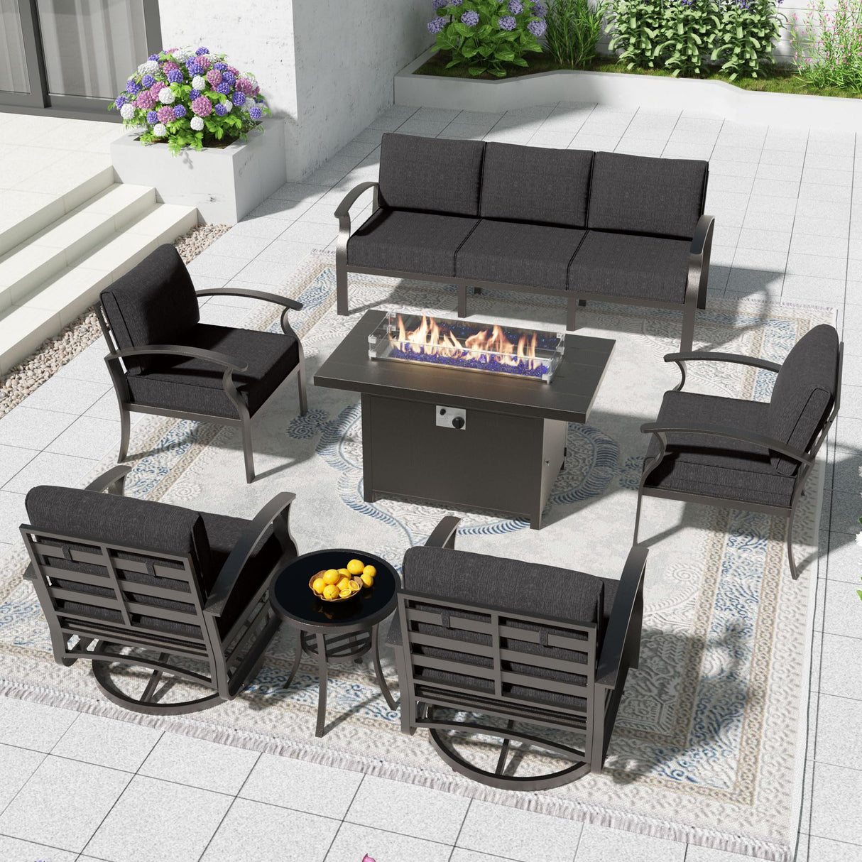 Aluminum Patio Furniture Set with Propane Fire Pit Table