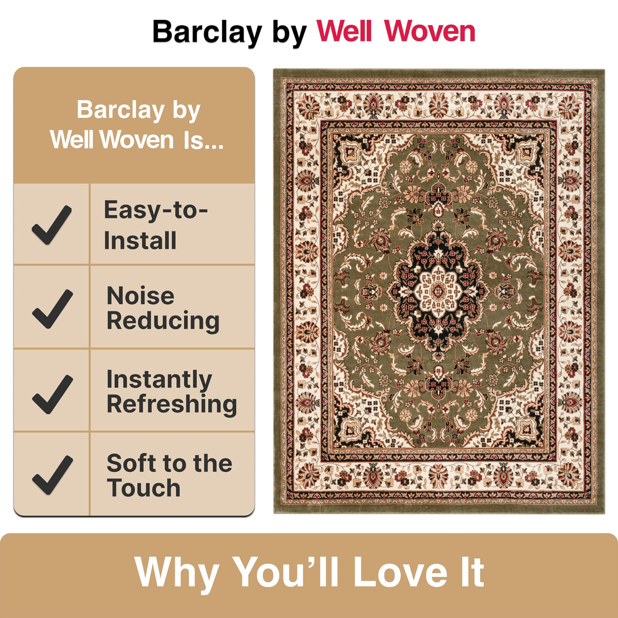 Well Woven Barclay Collection Medallion Kashan Green 9x12 Area Rug - for Living Room, Bedroom, and Dining Room