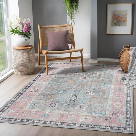 Machine Washable 2'6x6'6 Area Rug with Non Slip Backing for Living Room, Bedroom