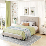 Upholstered Platform Bed with Tufted Headboard, Box Spring Needed Grey