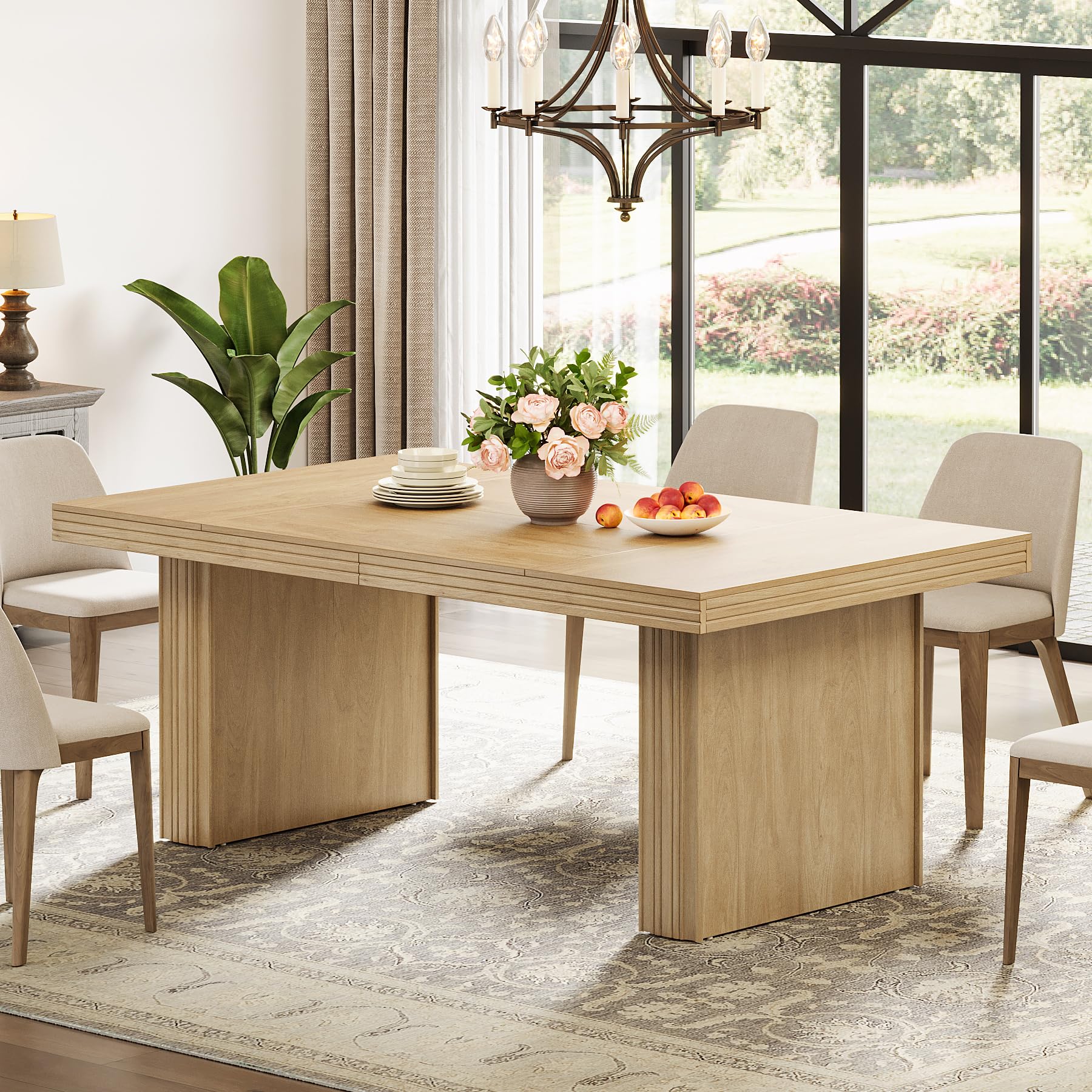 63-Inch Farmhouse Dining Table for 6 with Fluted Line Design