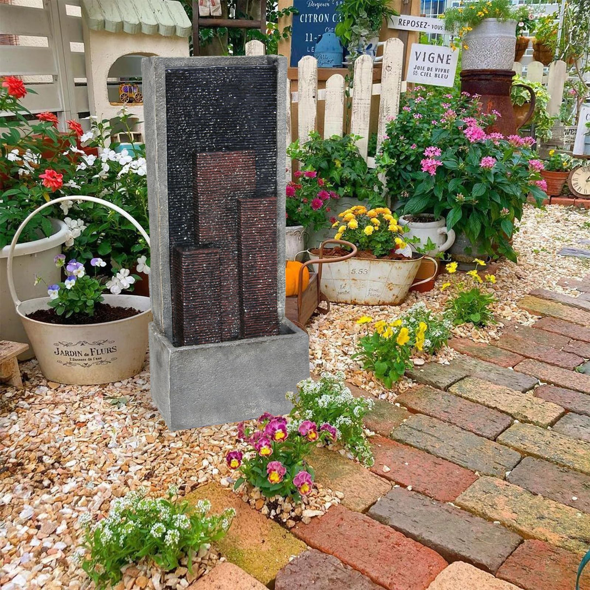 Fountains Indoor Outdoor 4-Tier Modern Cascading Floor-Standing Water Feature Fountain