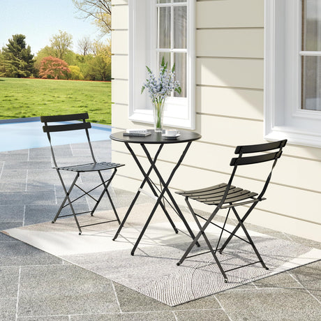 3-Piece Patio Bistro Set, Outdoor Folding Bistro Table and Chairs with Premium Steel Frame