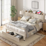 Full Size Bed Frame, Upholstered Platform Bed with Storage Drawers Headboard