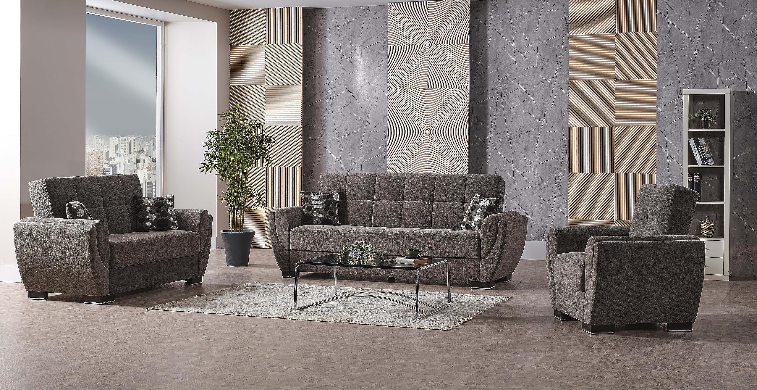 95" Convertible Sofa Bed with Storage, Firm, Fabric, 3 Seater