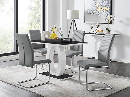 Giovani High Gloss Glass Dining Table with 4 Upholstered Chairs