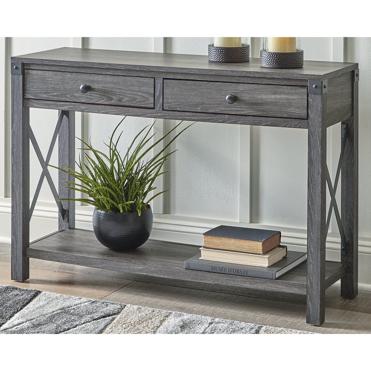 Freedan Rustic Farmhouse Console Sofa Table, Gray