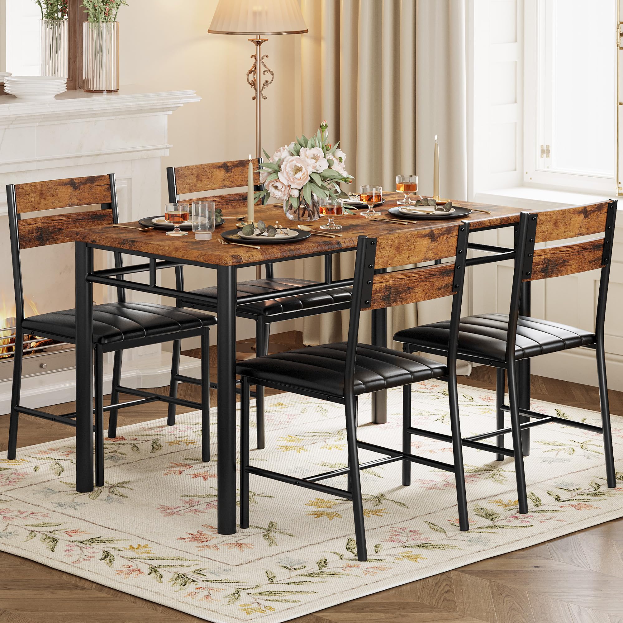 4-Piece Dining Table Set with Upholstered Chairs
