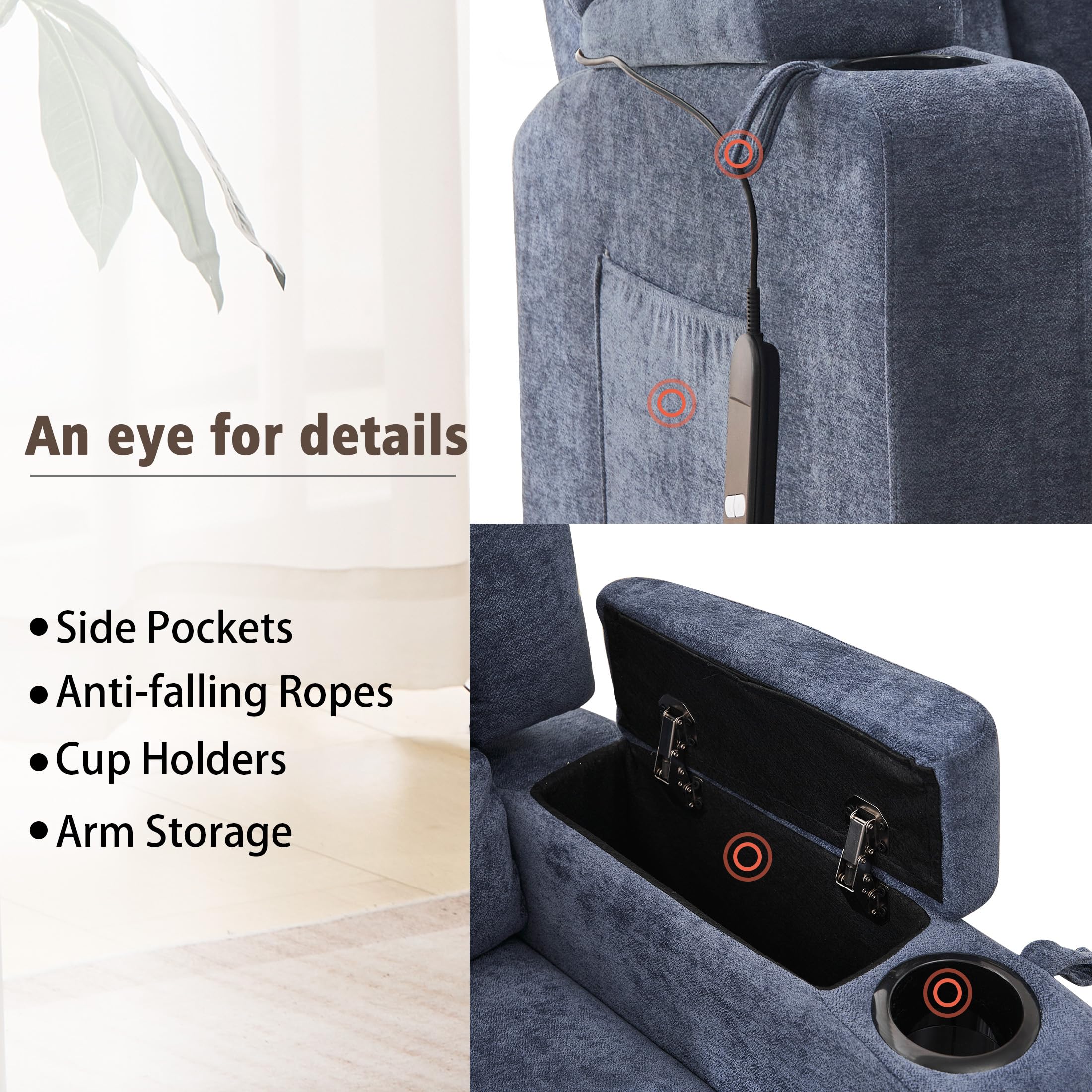 StoneCraft Nova Electric Lift Recliner Chair – Massage, Heat, Cup Holders & Side Storage