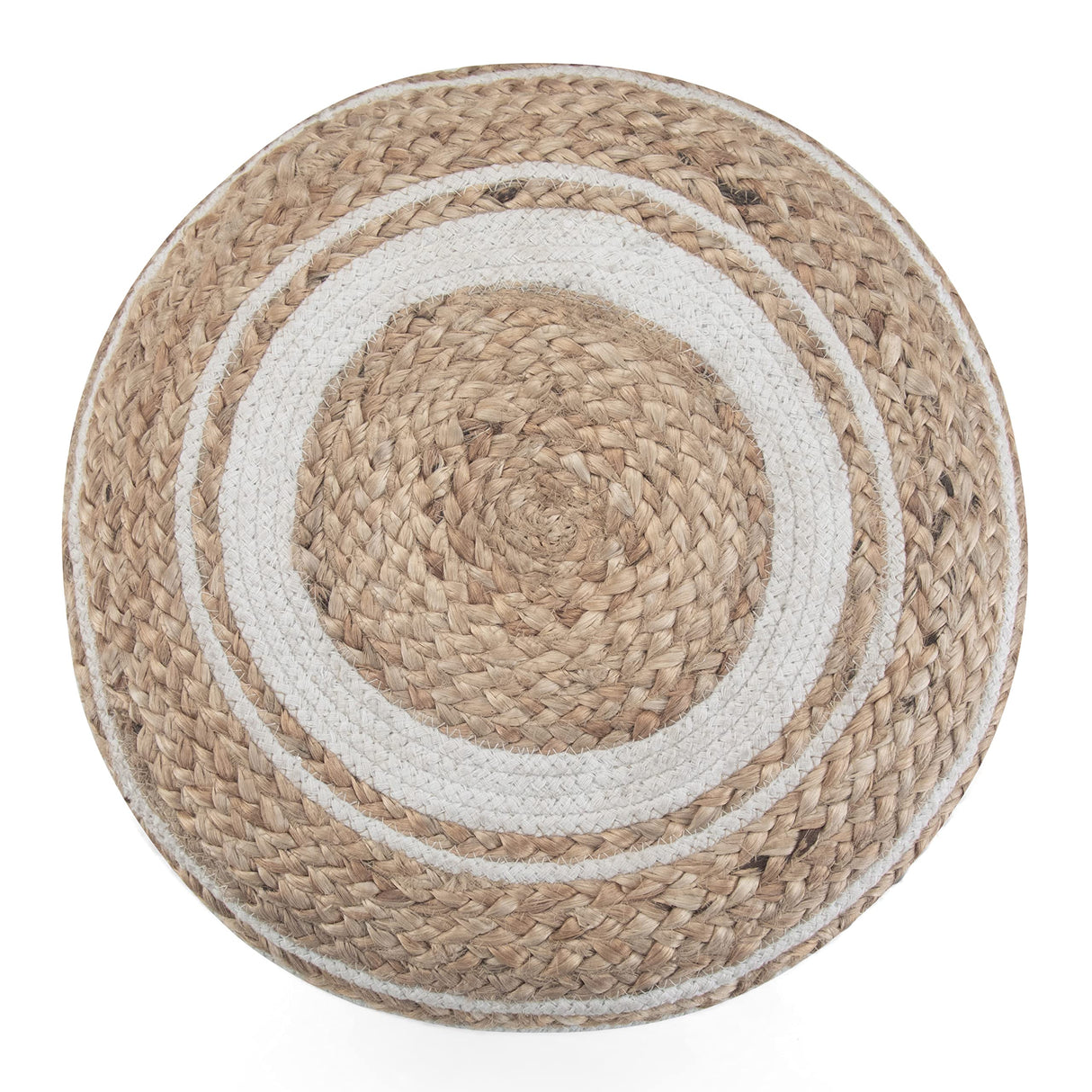 Serena Round Pouf, Footstool, Upholstered in Natural Cotton with Hand Braided Jute