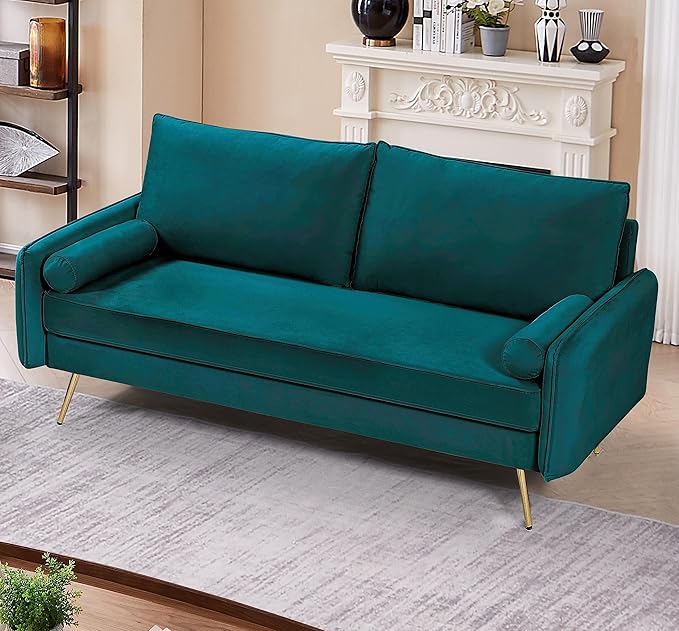 Kent Modern Loveseat, European Style Velvet Living Room Furniture with Tapered Legs, Vintage Flair, and Sleek Design, Love Seat, Green