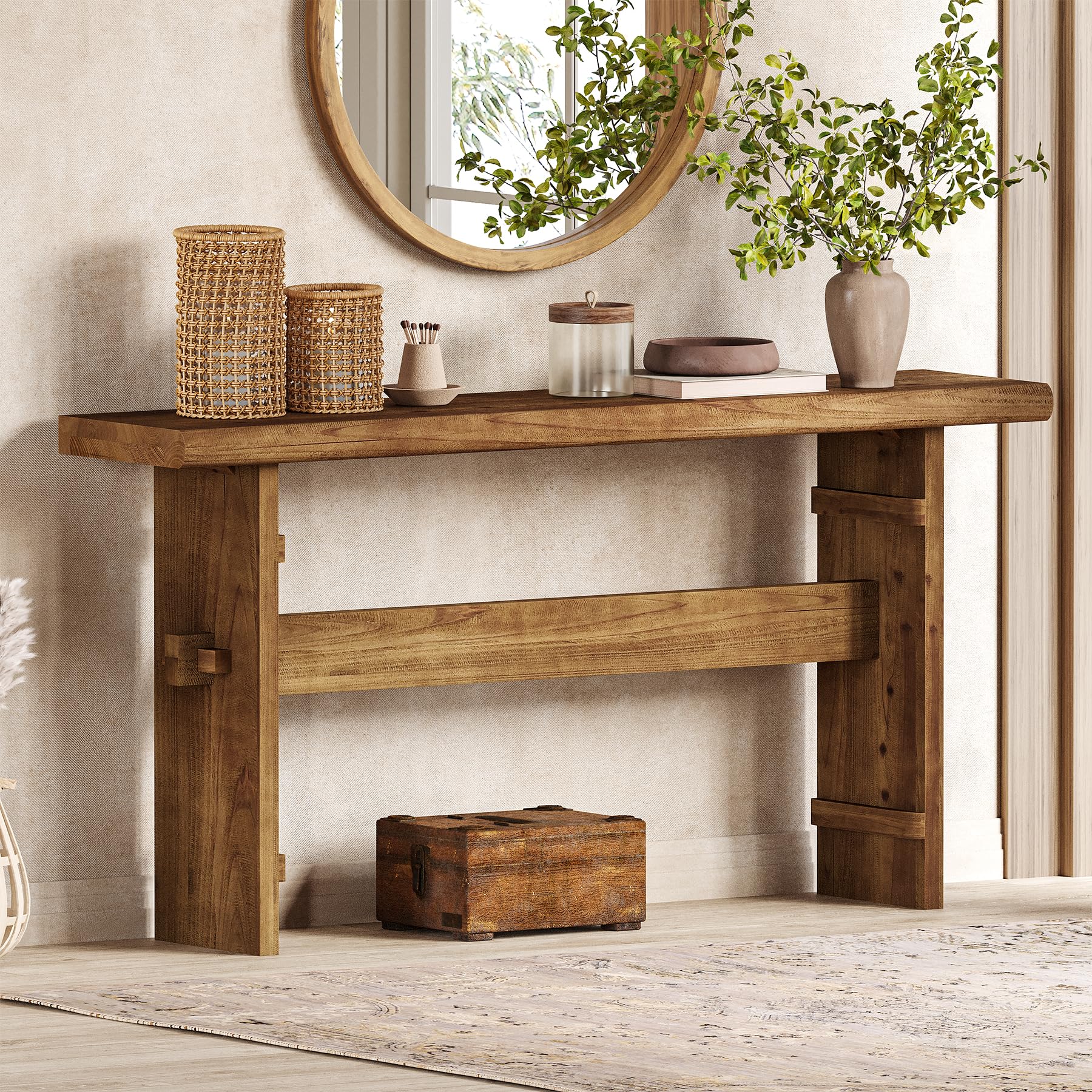 63-Inch Solid Wood Console Table - Farmhouse Entryway & Hallway Sofa Table