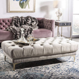 Home Zarya 54-inch Glam Grey Velvet and Brass Tufted Rectangular