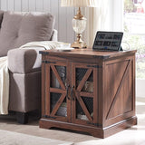 Farmhouse End Table, 24" Large Sofa Side Table with Charging Station