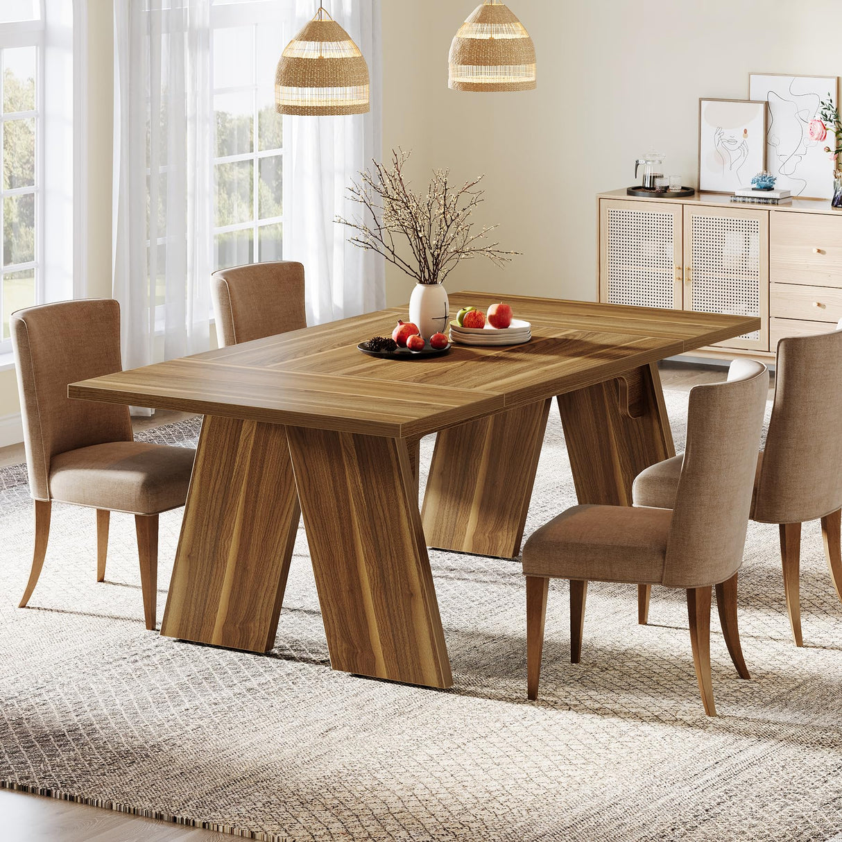Large Dining Table for 6 People, Farmhouse Dinner Table, Rectangular Dining Table