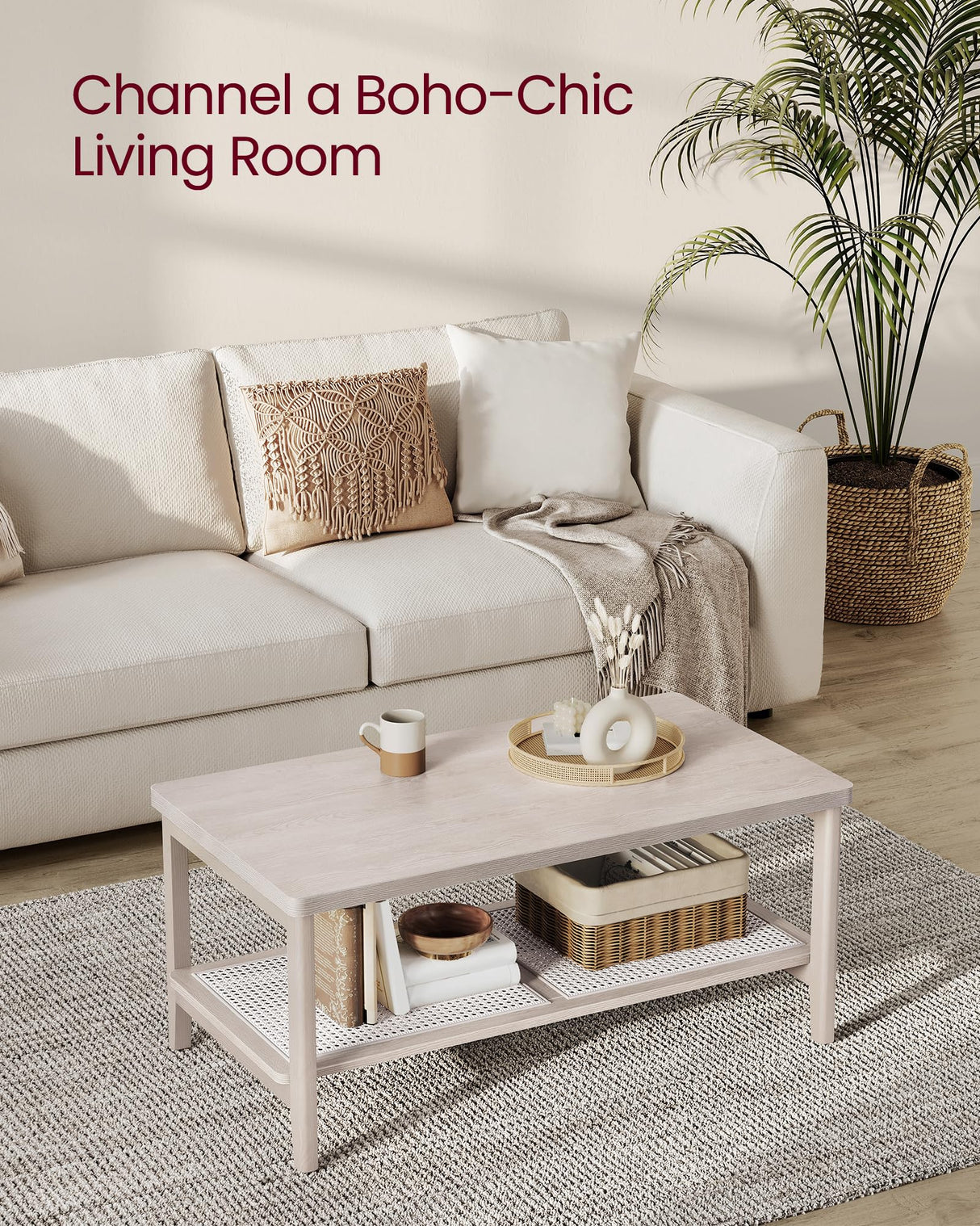 2-Tier Coffee Table for Living Room, Living Room Table Rectangular Center Table