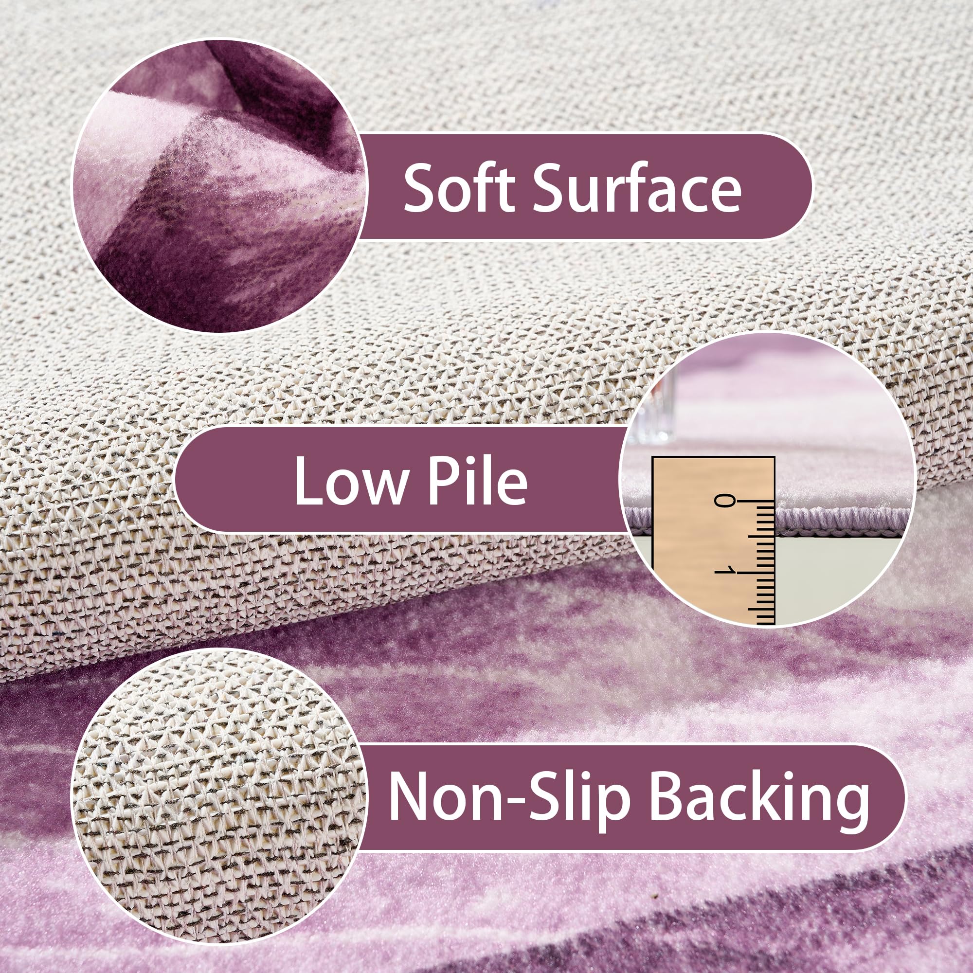 Zhangui 10x14 Purple Floral Rugs for Living Room - 10x14 Area Rug with Non Slip Backing, Dining Room Rugs for Under Table, Machine Washable Striped Rug for Bedroom