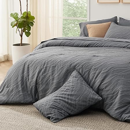 Queen Comforter Set - 7 Pieces Jacquard Wave Queen Size Comforter