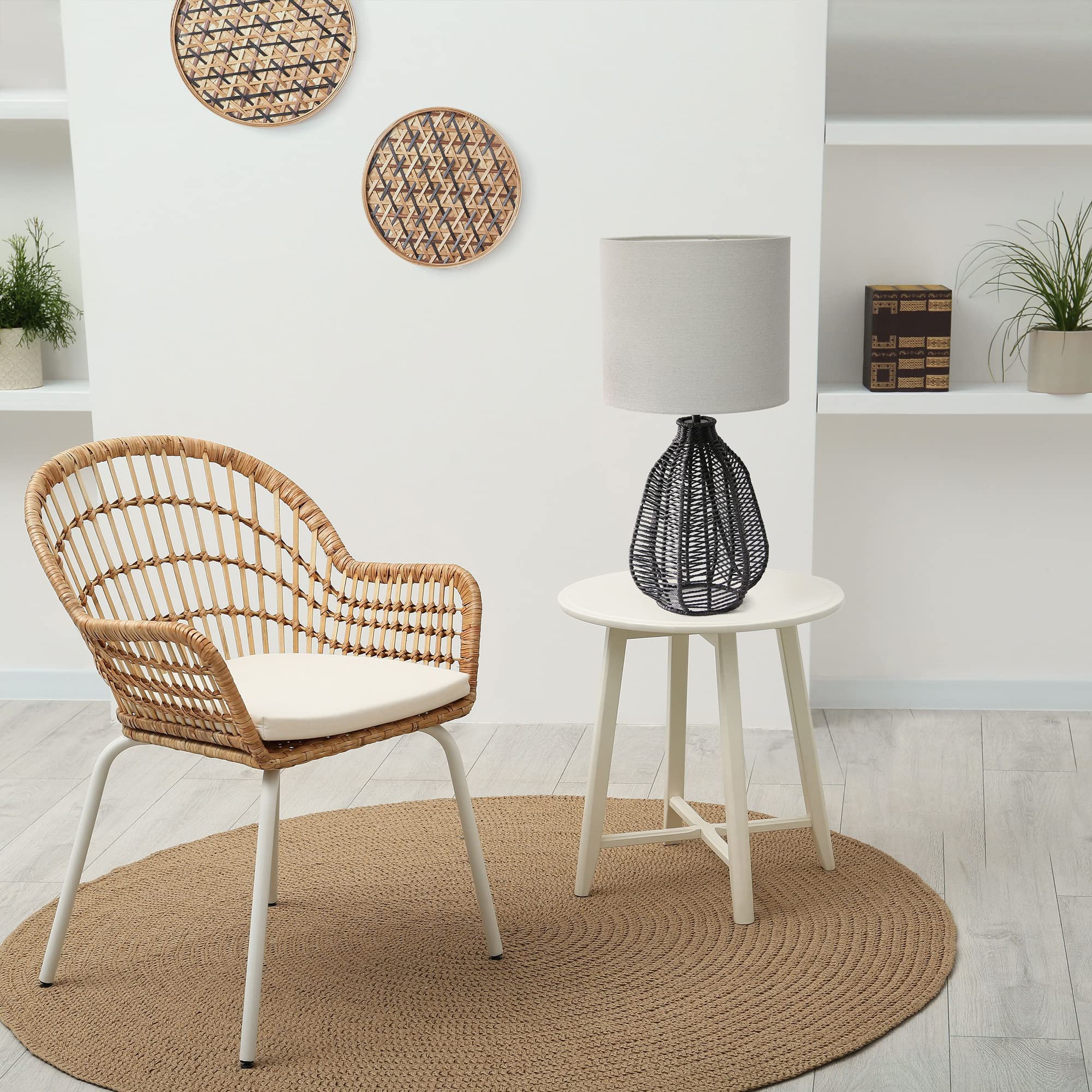 LT2106-BLK 21" Tall Boho Coastal Inspired Rustic Paper Rope Rattan Wicker Look Standard