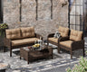 4-Piece Patio Furniture Set Outdoor Rattan Wicker Sofa Set with Cushions