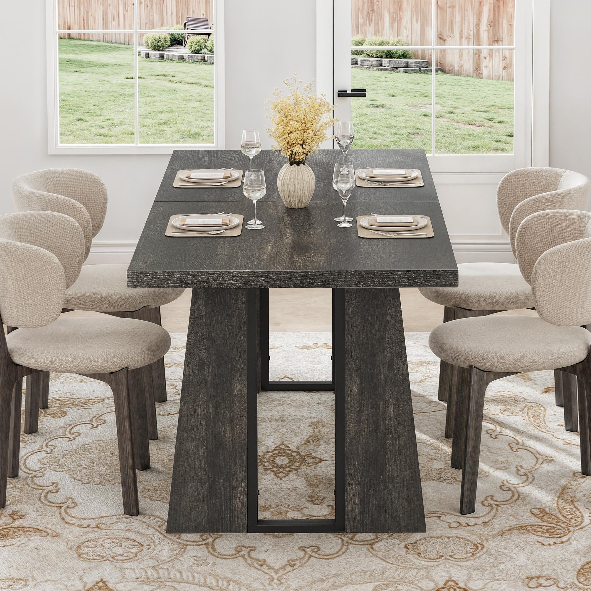 70.86 Inch Rectangle Dining Table for 6-8 People - Rustic Grey