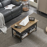 Lift Top Coffee Table with Two Free HQ Cloth Bins Storage, Farmhouse Grey Black, Small