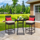 Set of 2 Patio Bar Stools, Outdoor PE Rattan Bar Height Chairs