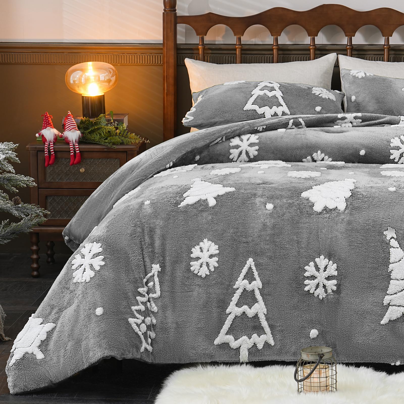 Christmas Tree Jacquard Queen Comforter Set - 3 Piece Winter Bedding