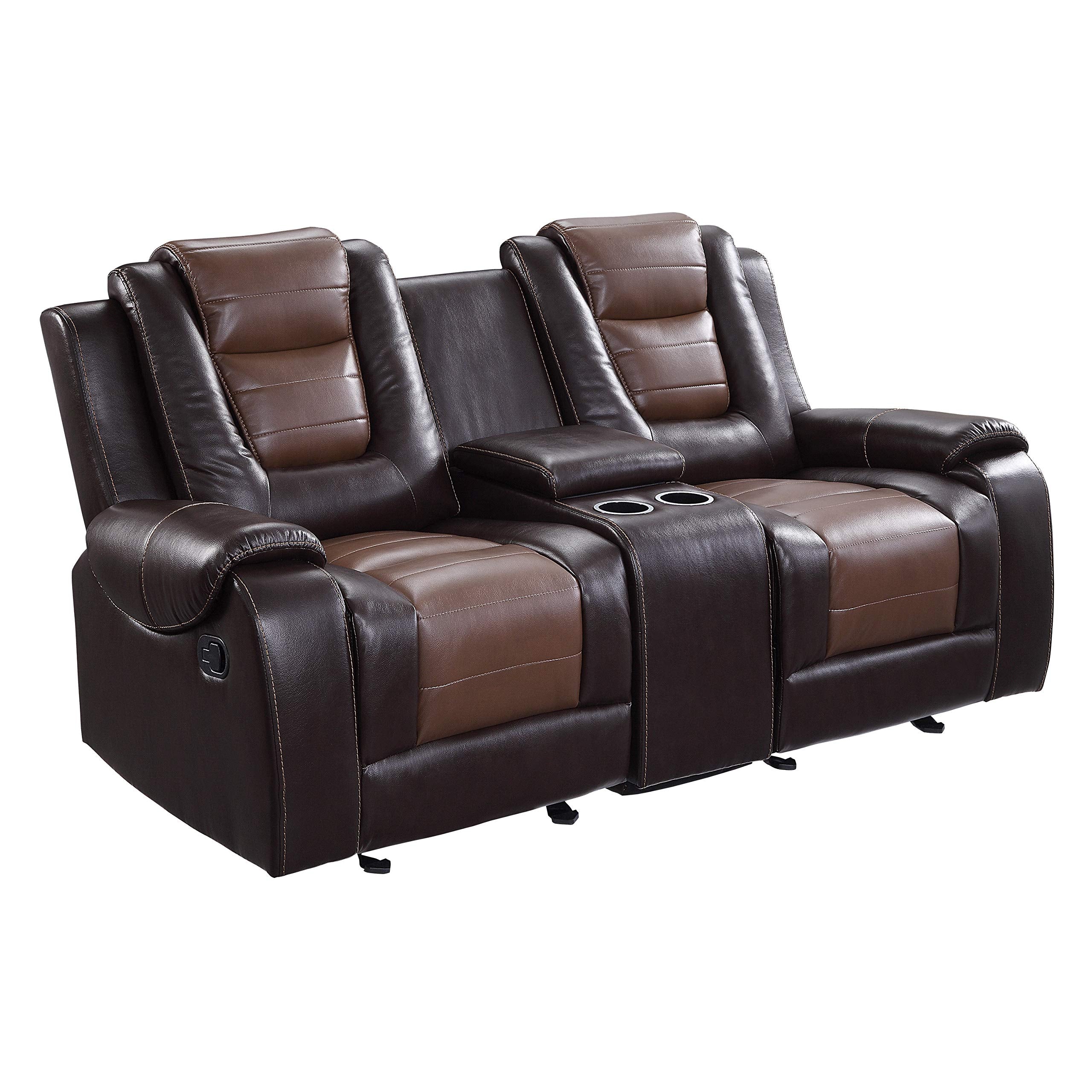 Manual Double Glider Reclining Loveseat, Two-Tone Brown