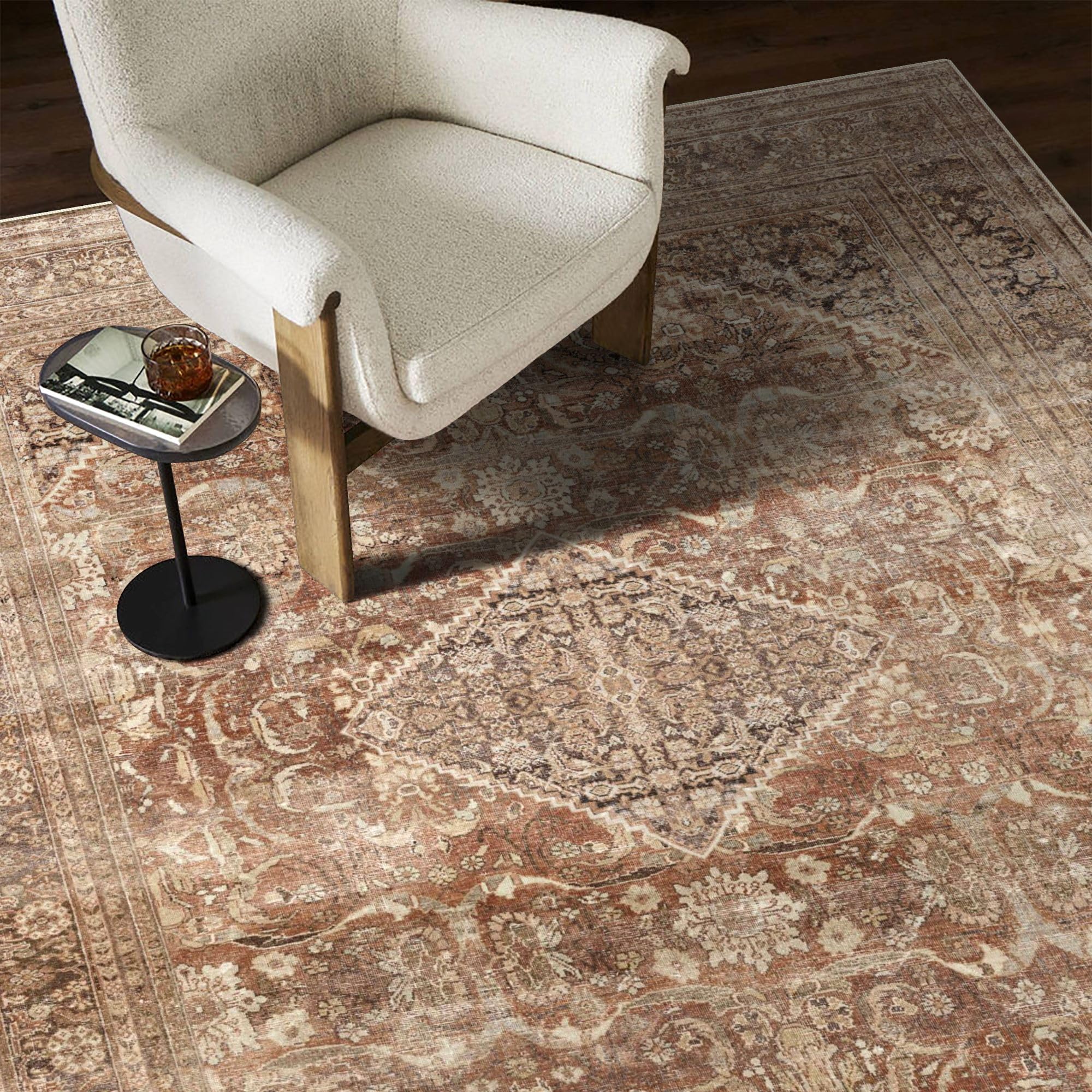 6x9 Area Rugs, Stain Resistant Washable Rug for Living Room, Vintage Inspired Rug