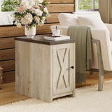 Farmhouse End Table, Narrow Night Stand with Storage and Barn Door, Wood End Side Table for Living Room/Small Space, Rustic White