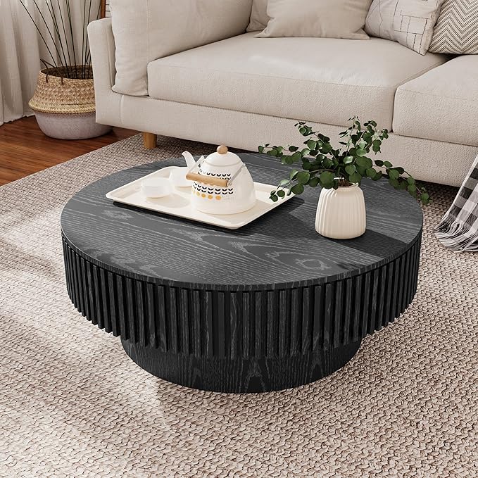 39.37'' Natural Coffee Table Modern Handcraft Drum Round Circle Wooden Solid Wood