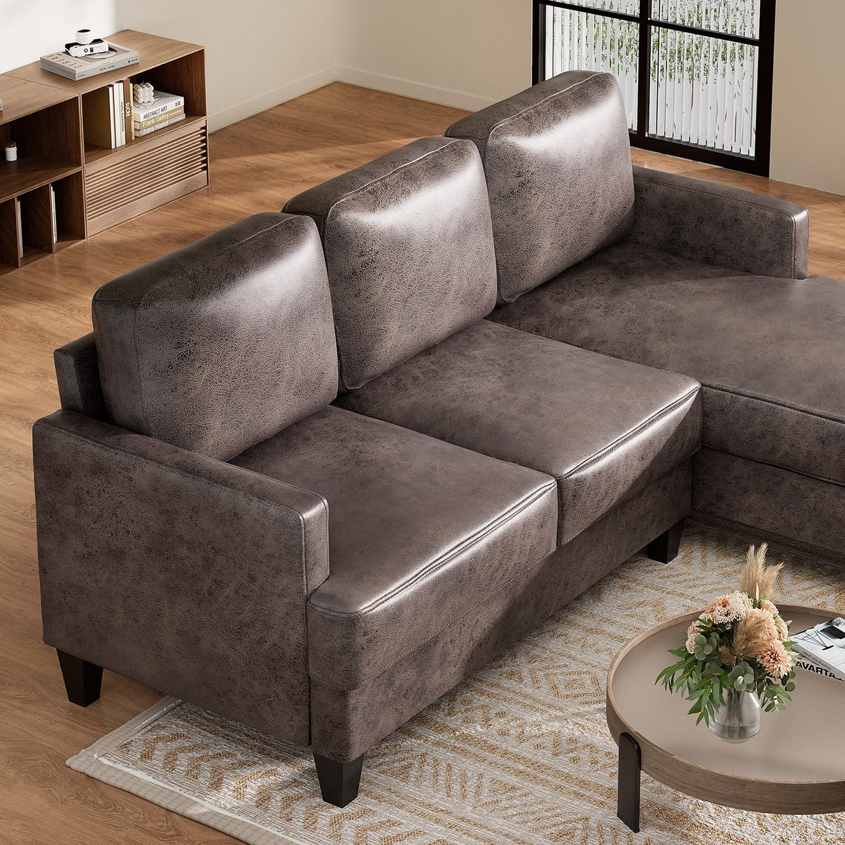 72 inch L Shaped Couches, 3 Seater Sectional Sofa with Chaise Lounge